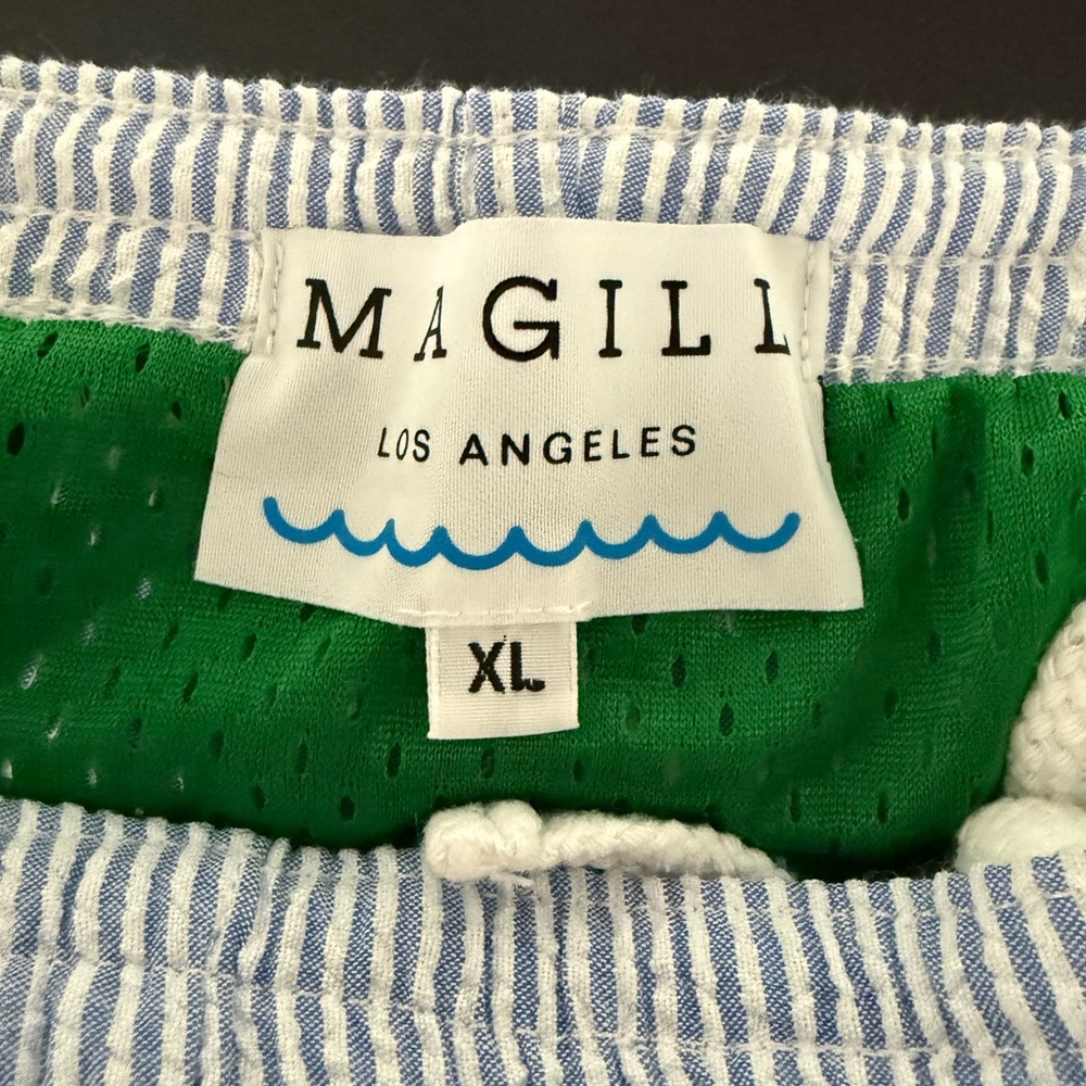 Magill LA Men's Blue and White Striped Seersucker Swim Volley Shorts - Picture 2 of 6